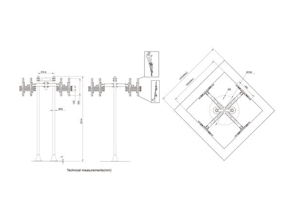 Multibrackets gulvstativ Quad MBF4U Svart, 4x30Kg, 400x400, 32-65" 