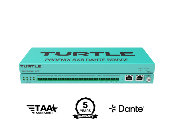 Turtle AV Phoenix 8x8 Dante Audio Bridge 8x inputs 48V, 8x outputs Euroblock 