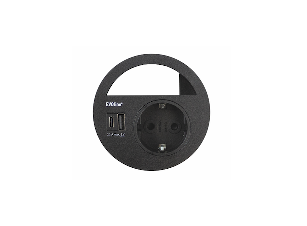 EVOline Circle80 - 1xStikk, 2xUSB A-C Svart (2,1A+1A) 