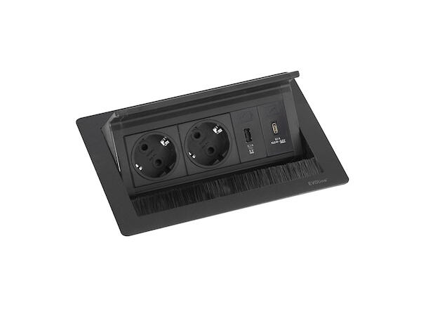 EVOline FlipTop Push Small USB 2x stikk, 1x USB A, 1x USB C 