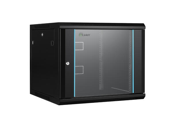 LinkIT Veggskap 19' 9U svart B600xD600xH501 , glass 