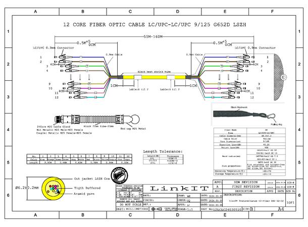 LinkIT fiber OS2 12 Core LC-LC 160m 12x fanout | 9/125 | LSZH | PTPS 