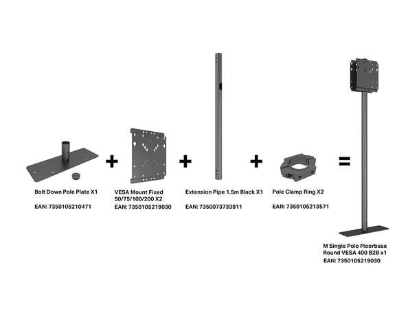 Multibrackets Gulvstativ Floormount Pole Svart, 200x200, 45 Kg per skjerm 