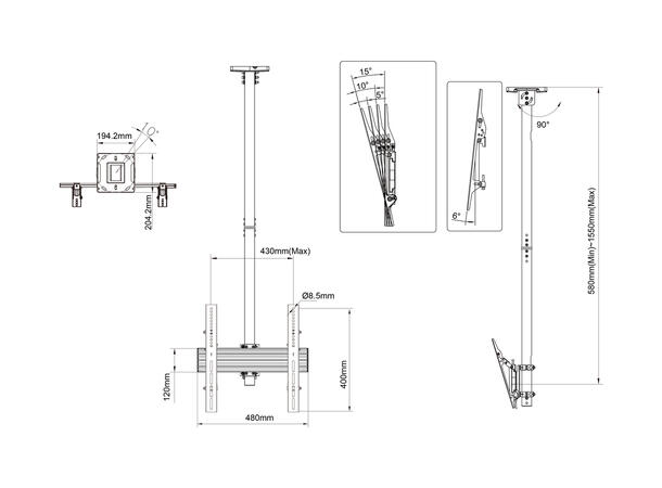 Multibrackets Pro Takfeste MBC1U Svart, VESA 400, 35Kg, 32"-65" 