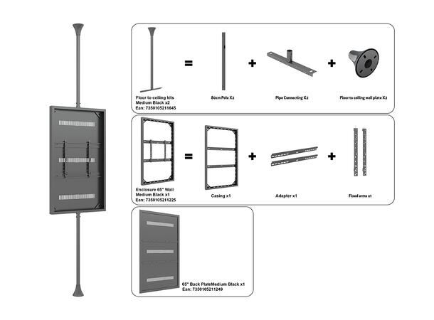 Multibrackets Pro kabinett 65" Svart, 600x400, 50Kg, Gulv til tak 