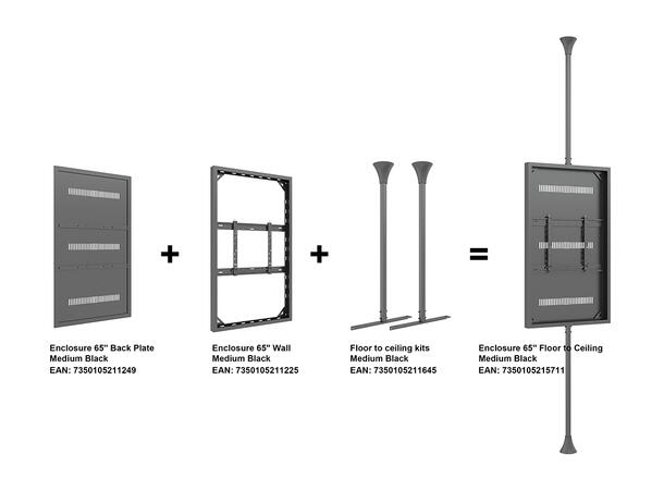 Multibrackets Pro kabinett 65" Svart, 600x400, 50Kg, Gulv til tak 