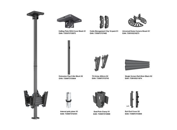 Multibrackets Takfeste MBC1UX2 CCTV Svart | 200x200 | 30Kg | 58-155cm 
