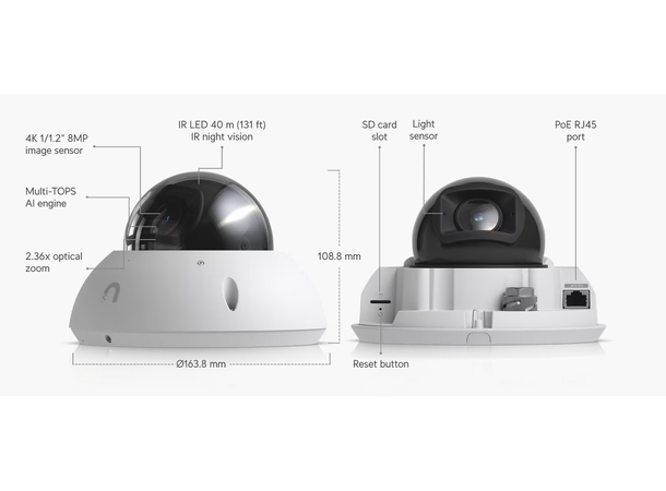 Ubiquiti UniFi G6 Pro Dome White 8MP IP66 IK10 15W Enterprise 