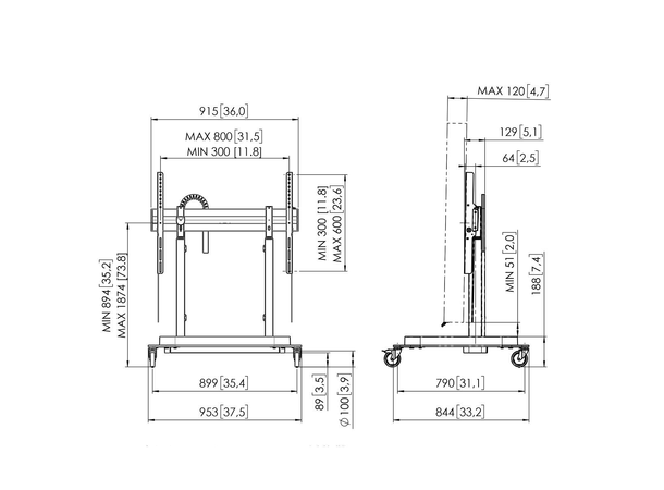 Vogels Motorisert gulvstativ RISE 5205 Svart, 800x600, 120Kg, 50 mm/s 