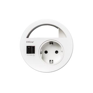 EVOline Circle80 - 1xStikk, 2xUSB A-C Hvit (2,1A+1A)