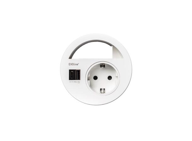 EVOline Circle80 - 1xStikk, 2xUSB A-C Hvit (2,1A+1A) 
