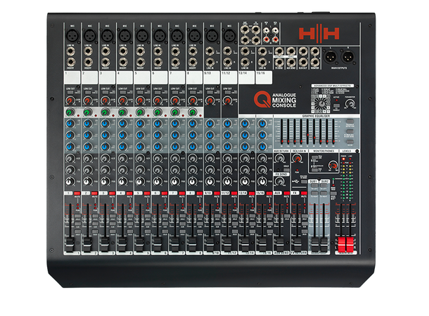 HH Analogue Mixer Q16 FX 16Ch 10Mic 4St line FX 3Bn EQ 8Comp 2Aux 