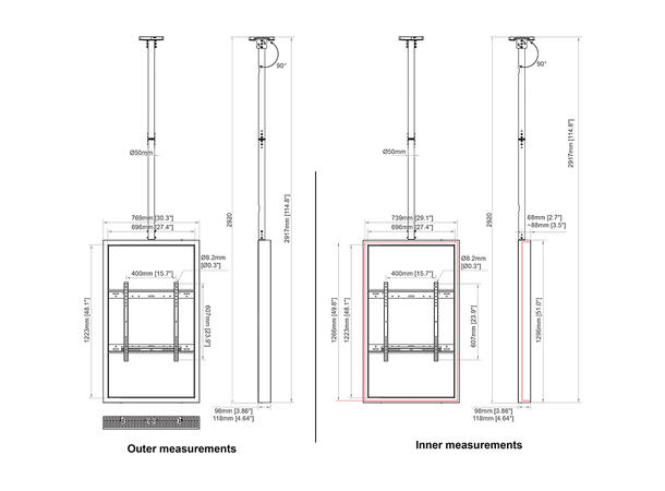 Multibrackets Pro Series - Enclosure 55" High Brightness Ceiling Medium Black* 
