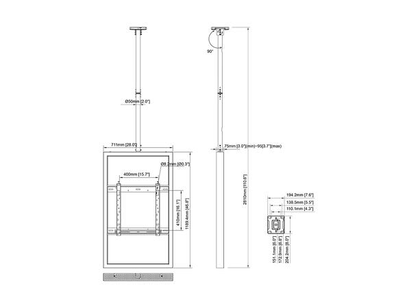 Multibrackets Pro kabinett tak 50" Svart, 80Kg, Vesa 400x400 