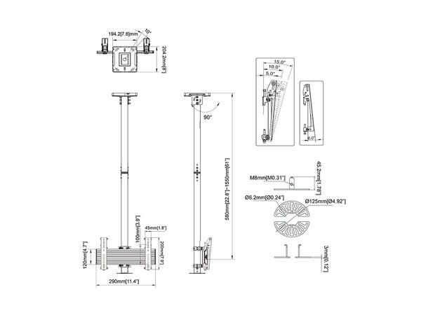 Multibrackets Takfeste MBC1U  CCTV Hvit | 200x200 | 30Kg | 58-155cm 