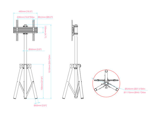 Multibrackets Tripod Stand 32¨-75 Svart, 400x400, 30Kg 
