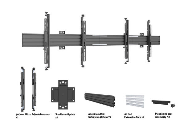 Multibrackets Veggfeste Pro MBW2U Micro Svart. 600x400, 100Kg, 32"-65" 