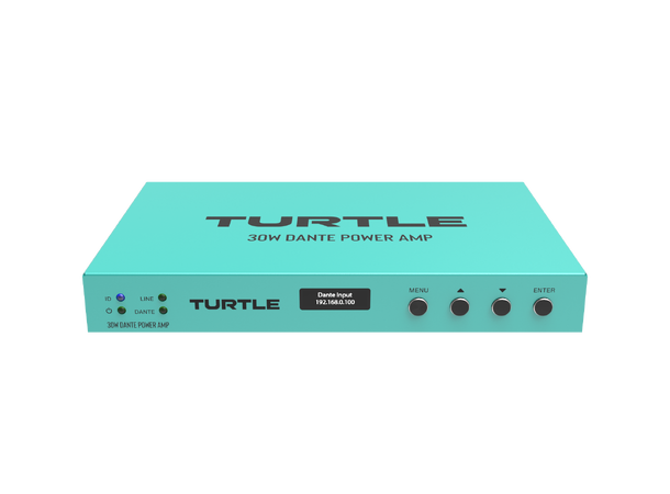 Turtle AV 30W PoE+ Dante Power Amp 2x Dante inputs, 2x inputs 2x outputs 