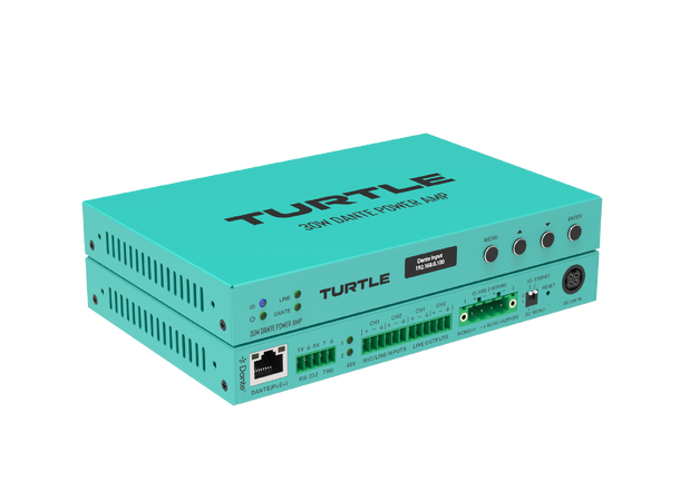 Turtle AV 30W PoE+ Dante Power Amp 2x Dante inputs, 2x inputs 2x outputs 