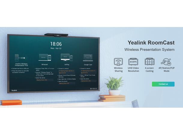 Yealink RoomCast inkl 1 stk WPP20 Airplay, Miracast, Chromcast, Wi-Fi