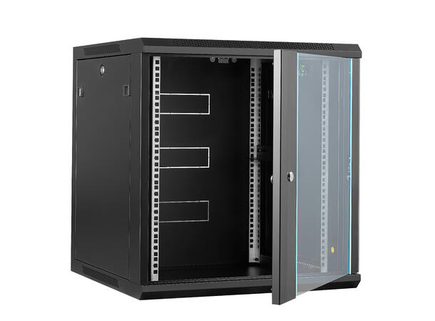 LinkIT Veggskap 12U svart B600xD600xH635 , glass 