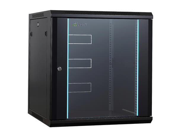 LinkIT Veggskap 19' 12U svart B600xD600xH635 , glass 