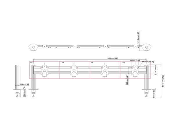Multibrackets Deskmount Pro MBDM4X1U Sølv. 100x100, 20Kg, 4x 15"-32" 