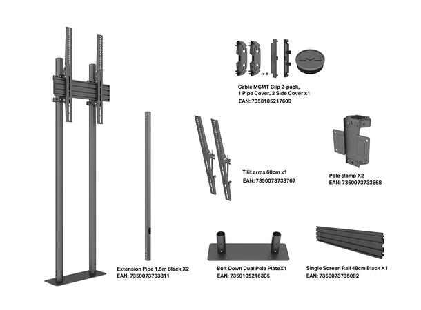 Multibrackets Gulvstativ Dual Pole Pro Svart, 400x600, 75K, 65"-90", portrett 