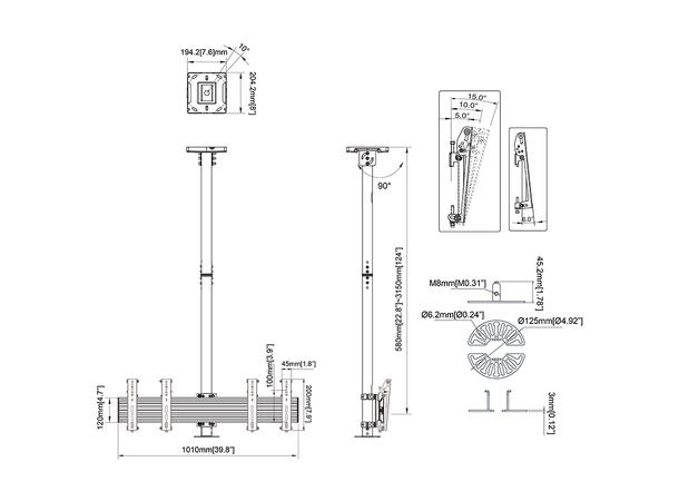 Multibrackets Takfeste MBC2X1U CCTV Svart | 200x200 | 30Kg | 58-155cm 