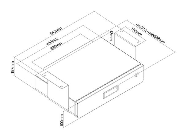 Multibrackets Under Desk Drawer Lockable Black with Shelf 
