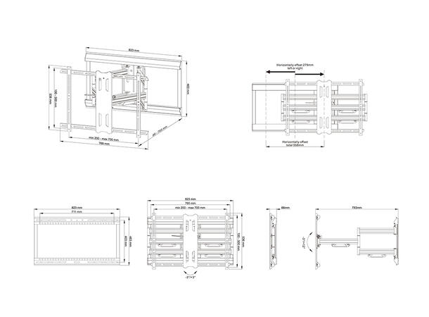 Multibrackets Veggfeste Pro Dual HD Svart, 700x500, 70Kg, 7-80cm 42-100" 