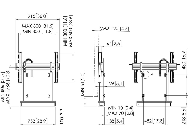 Vogels Motorisert Gulv RISE 2000 Direct Svart, 800x600, 140Kg, 80 mm/s 