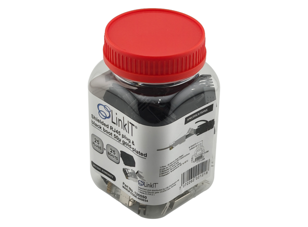 LinkIT Shielded RJ45 plug & black boot 50µ gold-plated | AWG23-26 | 25 of each 