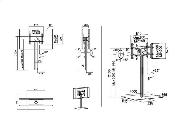 Multibrackets Gulvstativ 210 B2B Svart, 800x400, 75Kg 