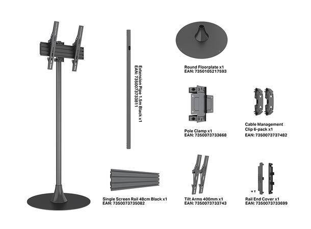 Multibrackets Gulvstativ Floorbase Round Svart,400x400, 24Kg, 32"- 65" 