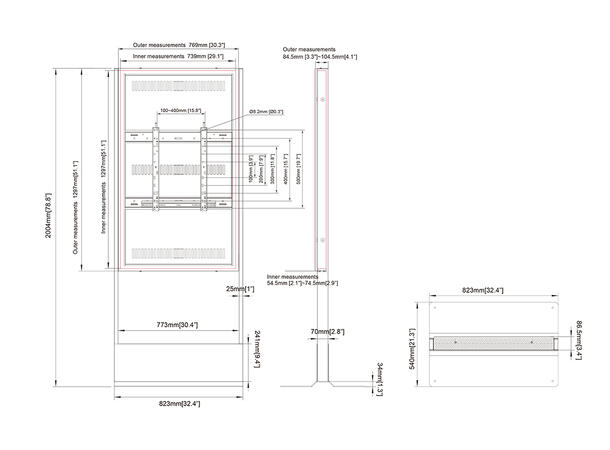 Multibrackets Pro gulvstativ 55" Svart, 400x500, 39Kg, Florbase 