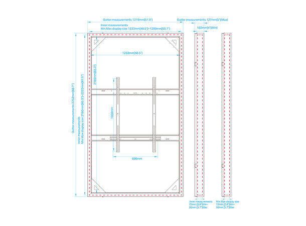 Multibrackets Pro kabinett vegg 98" Svart, 80Kg, Vesa 800x600 