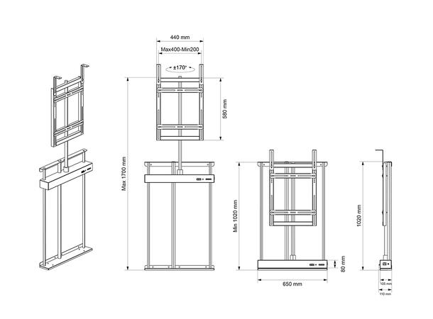 Multibrackets TV heis motorisert Sving Svart,400x400, 60Kg, 40-65" 