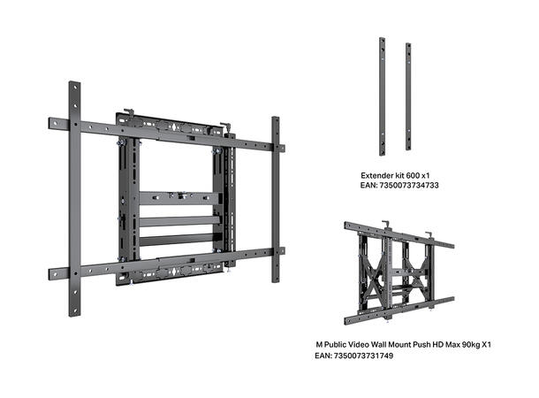 Multibrackets Veggfeste Push HD 90 Wide Maks VESA 900x600, 90 Kg, 50-98" 