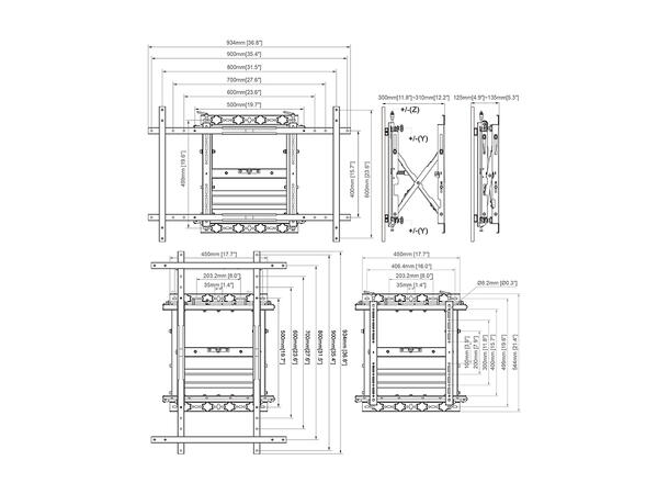 Multibrackets Veggfeste Push HD 90 Wide Maks VESA 900x600, 90 Kg, 50-98" 