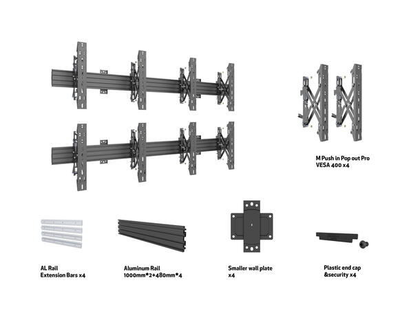 Multibrackets Wallmount Pro MBW2Ux2 Push In Pop Out Black 