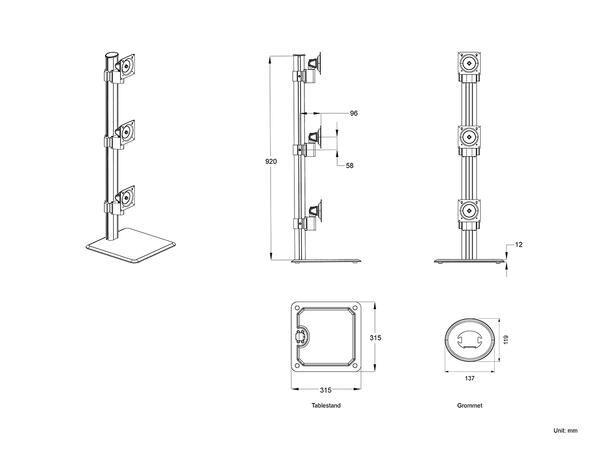 Multibrackets bordstativ HD triple Svart , VESA 100, 3 x 15Kg, 32-50" 