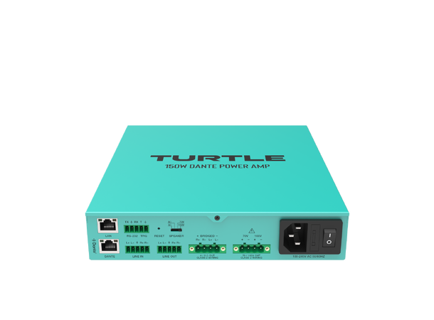 Turtle AV Dante Power Amp 150 Class D Amplifier 2x 75W APM outputs 