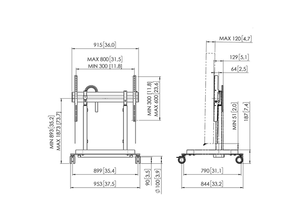 Vogels Motorisert tralle RISE 5308 Svart, 800x600, 120Kg, 80 mm/s 