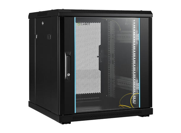 LinkIT Nettverksskap 12U svart B600xD600xH649, glass - perforert 