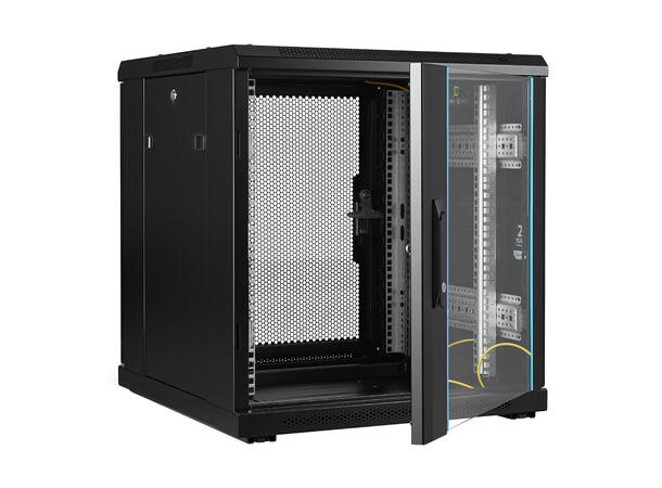 LinkIT Nettverksskap 12U svart B600xD600xH649, glass - perforert 