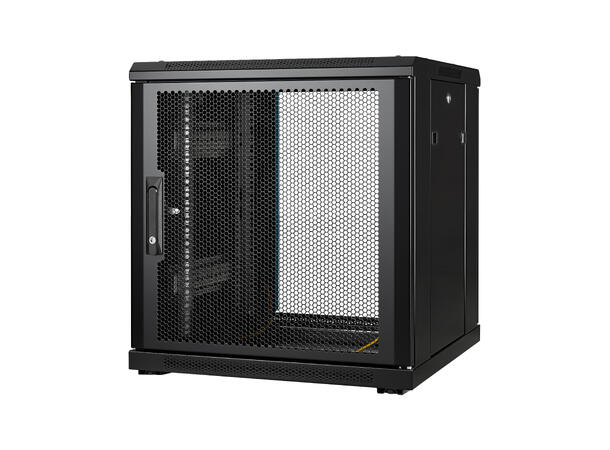 LinkIT Nettverksskap 12U svart B600xD600xH649, glass - perforert 