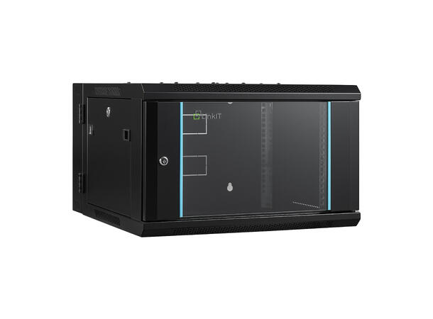 LinkIT Veggskap Hengslet 6U svart B600xD600xH368 , glass - hengslet ramme 