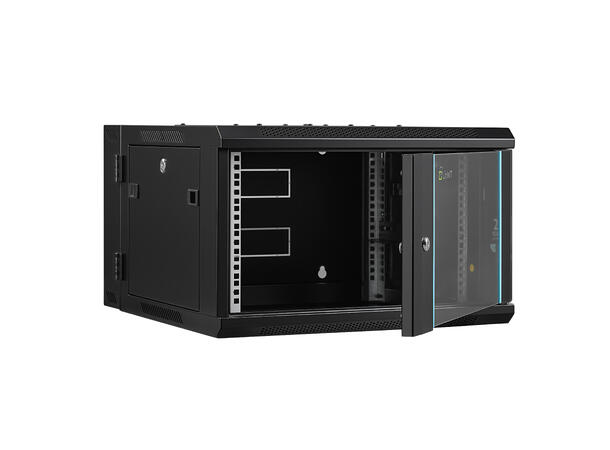 LinkIT Veggskap Hengslet 6U svart B600xD600xH368 , glass - hengslet ramme 