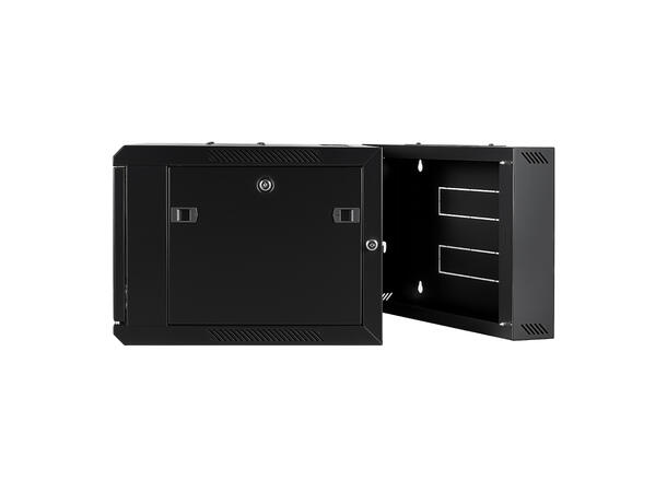 LinkIT Veggskap Hengslet 6U svart B600xD600xH368 , glass - hengslet ramme 